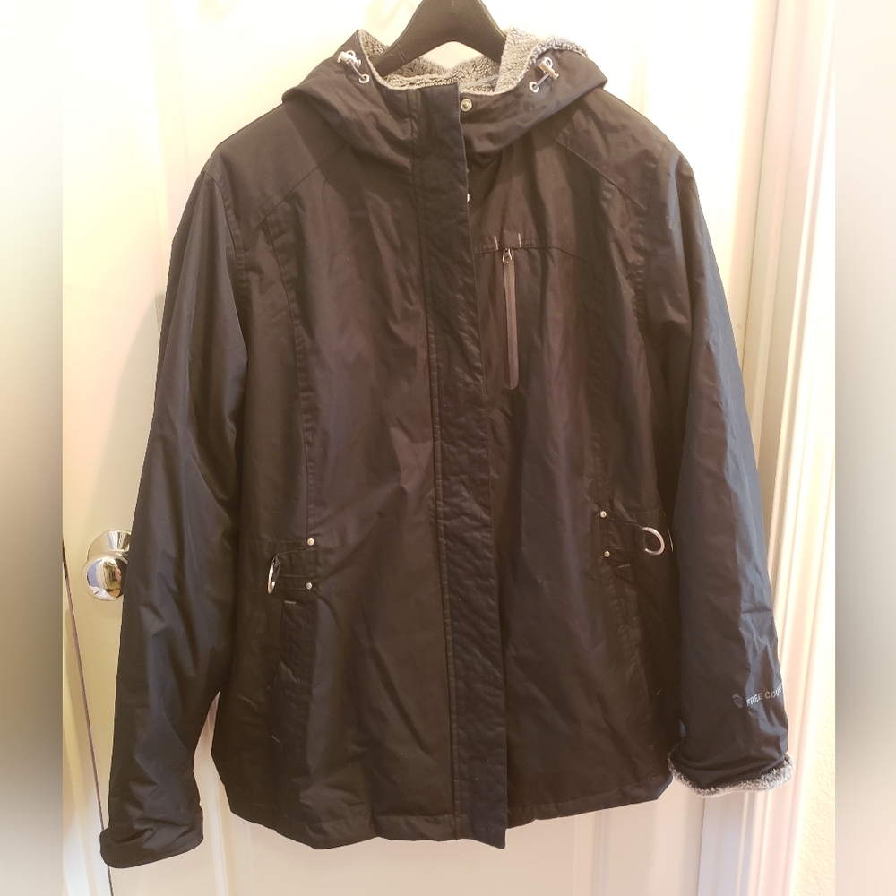 Black faux fur lined winter jacket